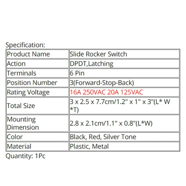Forward-Stop-Back DPDT 6Pin Latching Slide Rocker Switch KCD4-604-6P 